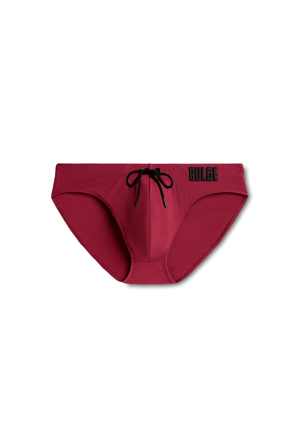 SWIM BRIEFS BULGE BURGUNDY · BLACK LOGO
