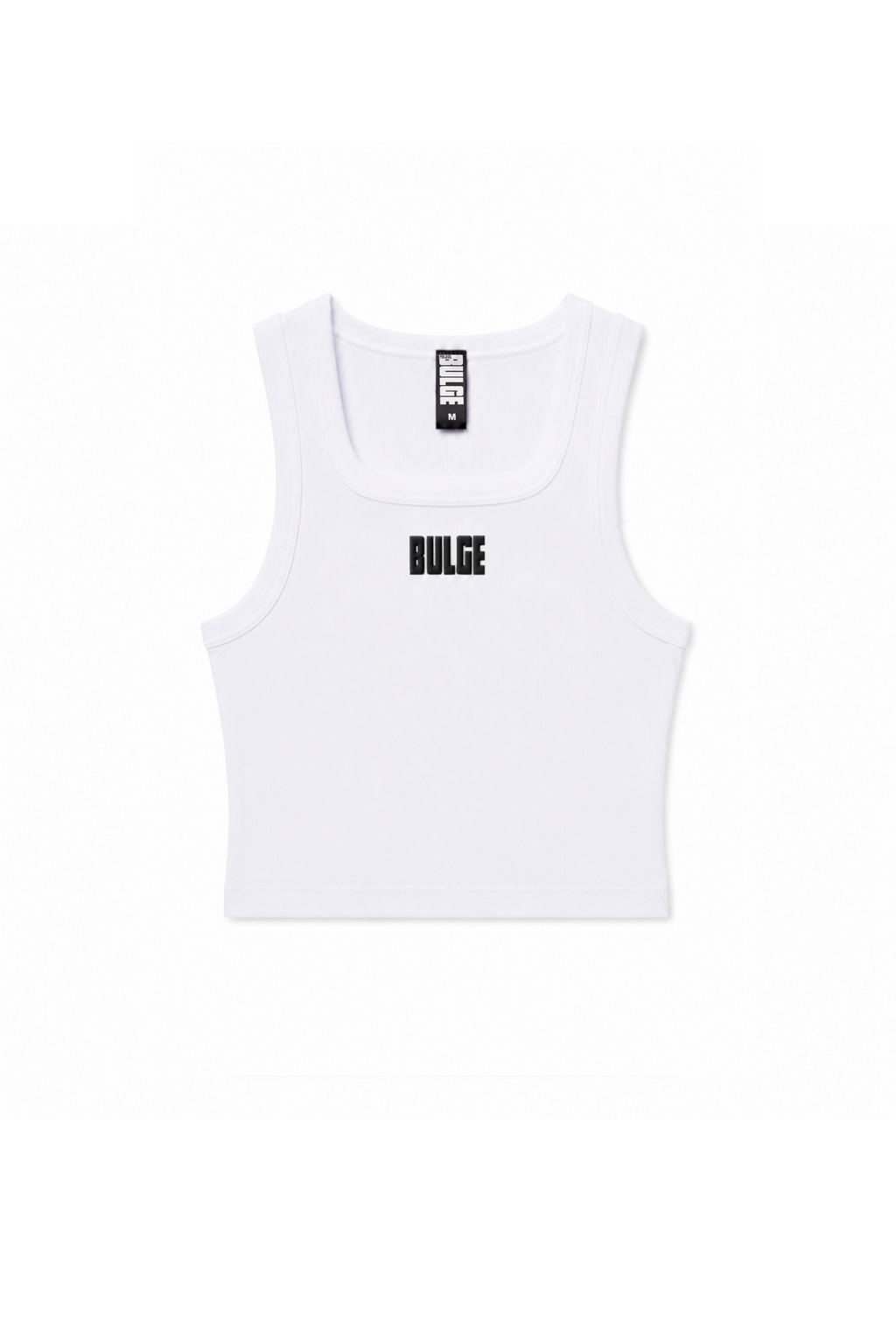 CROP TOP BULGE WHITE · BLACK LOGO