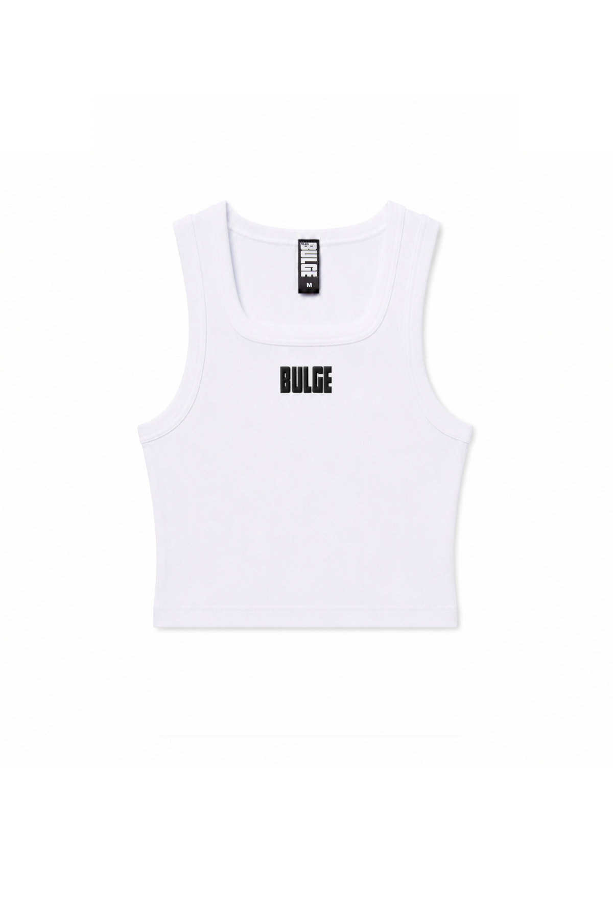 CROP TOP BULGE WHITE · BLACK LOGO
